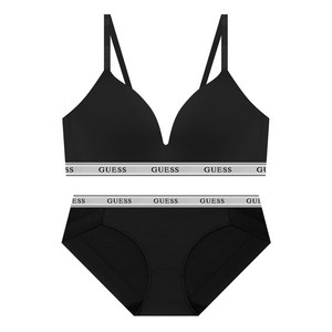 게스언더웨어 라이트 글램 노와이어 브라 팬티 세트 - 블랙