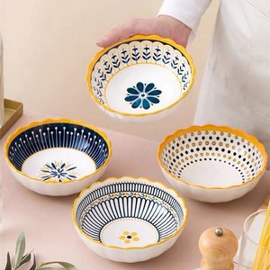 Siemzon 북유럽 도자기 그릇 570ML 밥공기 샐러드 볼 국그릇 세트, 세트, 믹스 컬러, 4개