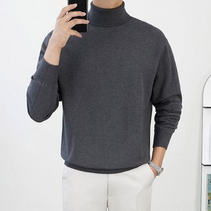 로코비전 남성 목폴라 니트 캐시미어 터틀넥 오버핏 부드러운 스웨터