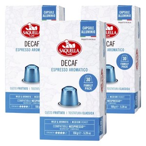 사켈라 네스프레소 호환 가능 디카페인 에스프레소 아로마티코 미디엄 로스트 캡슐 커피, 5g, 30개입, 3개