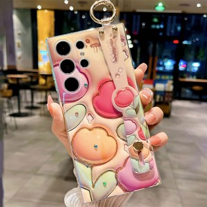 에르모사 갤럭시 S24 케이스 울트라 플러스 GALAXY PHONE CASE 3D 프린팅 플라워 핸드 스트랩 휴대폰 케이스