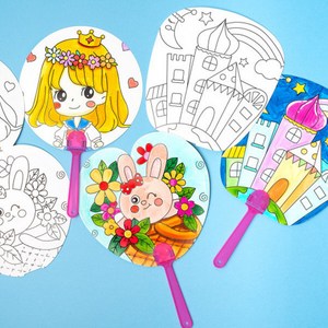 여름 종이 도안 부채 만들기 13종 10개입 1세트 / 색칠, 앵무새