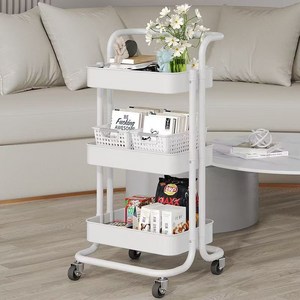트롤리 선반 다용도 3단 이동식 수납카트, 흰색