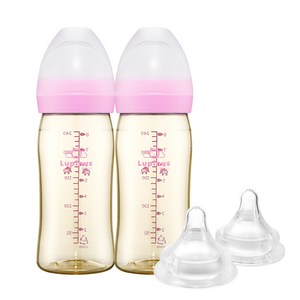 루피너스 PPSU젖병 240ml 트윈팩 2개입 +Double Hole젖꼭지 2개입, 블러쉬핑크/1단계(SS)