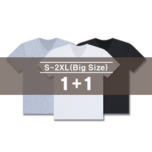 1+1 남여공용 베이직 무지 30수 브이넥 반팔티셔츠 S~2XL