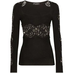 돌체앤가바나 플로럴 레이스 니트 스웨터, 블랙계열, Italy 44(KR 66)
