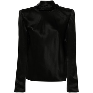 생로랑 드레이프 디테일 블라우스, 블랙계열, France 38(KR 66)