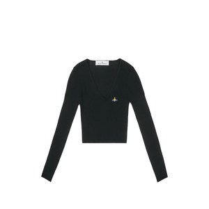 비비안웨스트우드 로고 자수 V넥 스웨터