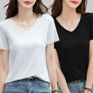아이웬티 1+1 슬림핏 스판 브이넥 기본 2P 화이트 블랙 그레이 콤비 티셔츠