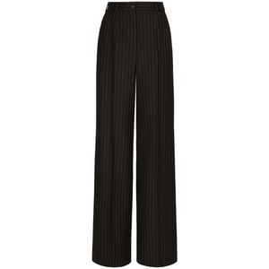 돌체앤가바나 핀스트라이프 프린트 하이웨이스트 와이드 팬츠, 블랙계열+베이지계열, Italy 42(KR 55)