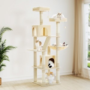PAWZ Road 8단 대형 다색 고양이 패브릭 캣타워180CM 숨숨집 2개+ 큰 사이즈 해먹+ 탑 라운지 2개 꽃 선인장 조형, 베이지, 1개