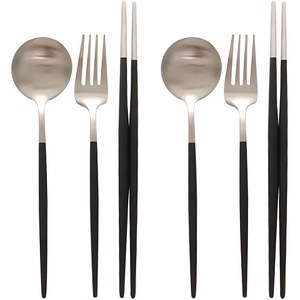 메나르 스텔라 커트러리 2인 세트, 실버블랙, 숟가락 2p + 젓..., 1개