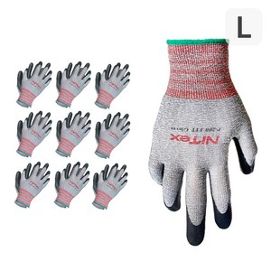 나이텍스 장갑 P200 핏 안전 작업 손바닥 코팅 글러브 10켤레 / Nitex P200 FIT MG Safety Coating Gloves 10pais, L, 10개