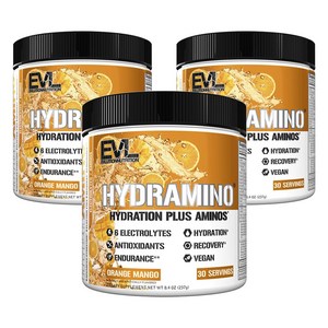 EVLUTIONNUTRITION 하이드로아미노 하이드레이션 플러스 아미노 오렌지 망고 맛, 237g, 3개