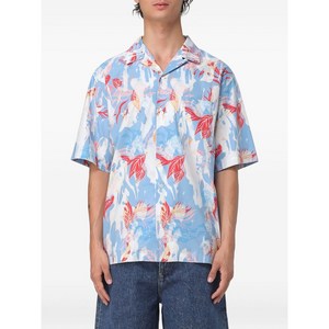 알렉산더맥퀸 하와이안 플로럴 프린트 코튼 셔츠, 블루계열+화이트계열, Collar (cm) 41