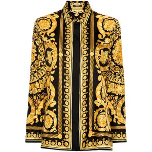 베르사체 헤리티지 바로코 프린트 실크 셔츠, 블랙계열+옐로우계열, Italy 48(KR 99)
