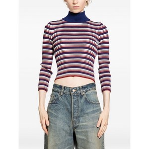 셀린느 스트라이프 터틀넥 스웨터, 화이트계열+블루계열, XS(KR 44)