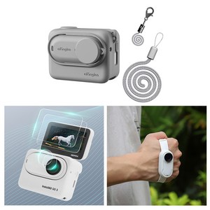 Insta360 GO3 악세사리 3종 세트 D 렌즈 액정 강화유리 필름 실리콘 풀커버 케이스 멀티 스트랩 인스타360 필수 액세서리 충격 방지 지문 예방 확장 사용, 블랙, 블루, 1개