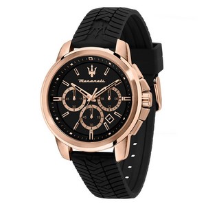 마세라티 남성 석세소 실리콘 스트랩 쓰리 아이즈 크로노그래프 쿼츠 시계 44mm R8871621012