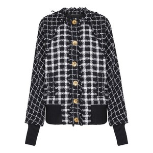 발망 트위드 버튼 업 봄버 재킷, 블랙계열+화이트계열, France 38(KR 66)