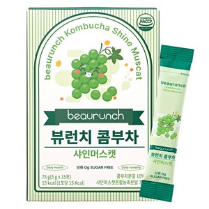 뷰런치 콤부차 샤인머스캣맛 NEW 디자인 / 당류 제로 / 15kcal / 제로탄산 / 다이어트 / 유산균, 15개입, 5g, 1박스