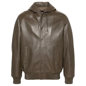 엠포리오아르마니 후드 가죽 봄버 재킷