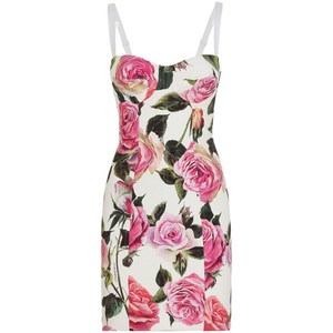 돌체앤가바나 플로럴 프린트 미니 드레스, 화이트계열+핑크계열, Italy 50(KR 88)