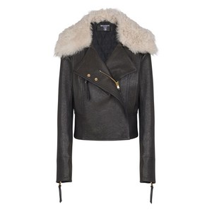 발망 시어링 칼라 램스킨 바이커 재킷, 블랙계열+베이지계열, France 34(KR 55)