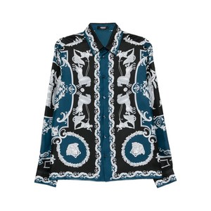 베르사체 홀 오브 히어로 프린트 셔츠, 블랙계열+블루계열, Italy 48(KR 39)