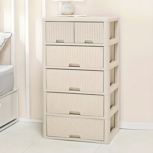 라탄 스마일 5단 서랍장, 베이지, 6개