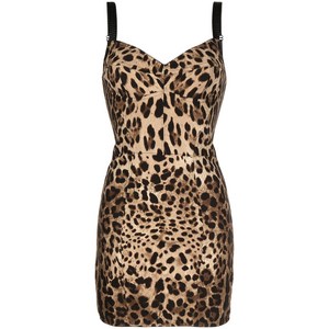 돌체앤가바나 레오파드 프린트 튤 미니 드레스, 블랙계열+브라운계열, Italy 48(KR 77)