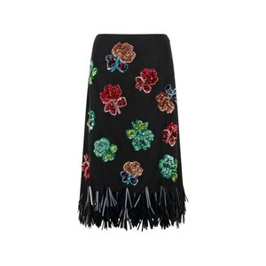 마르니 시퀸 플라워 프린지 스커트, 블랙계열, Italy 38(KR 44-55)