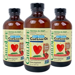 차일드라이프 퓨어 아틱 코드 리버 오일 어린이 오메가 3 내추럴 스트로베리, 237ml, 3개