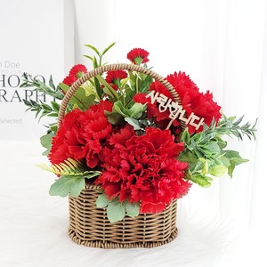 더라임코리아 쌩유 카네이션 조화 꽃바구니 어버이날 선물, 레드