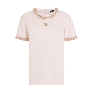 돌체앤가바나 로고 자수 러플 티셔츠, 핑크계열, Italy 36(KR 33)