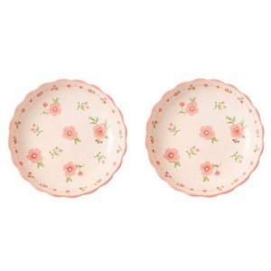 Tiger Pavilion 피치 플라워 세라믹 원형 접시, 17.7 x 3.8..., 핑크, 2개