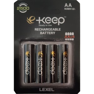 렉셀 e-keep 이킵 블랙 니켈수소 고용량 충전지 AA 2500mAh, 4개입, 1개