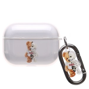 온리유 해골곰돌이 에어팟케이스 + 철가루방지스티커+카라비너