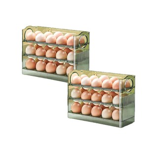 TwinsMall 1+1 자동 폴딩 계란트레이 달걀 보관함 냉장고 수납 선반, 투명그린, 투명그린