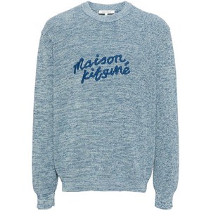 메종키츠네 핸드라이팅 로고 자수 스웨터, 블루계열, Standard S(KR 95)