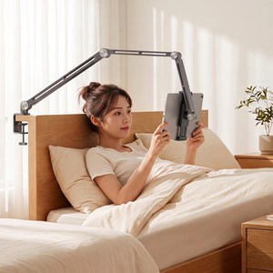 클립형 태블릿 거치대 접이식 360도 회전 각도조절 침대 책상 알루미늄 강력고정 나사잠금 4-13인치 아이패드 갤럭시탭 호환
