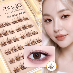 마이가 노글루 속눈썹 가닥속눈썹 브라운 갈색 풀 필요없이 원터치 속눈썹 연장 자연스러운 데일리, 데일리, 1개