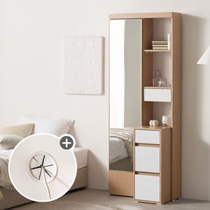 퍼니하우스 루나 BIG 수납형 전신거울 4단서랍 수납 화장대 미니 틈새 원룸 화장대세트, 오크화이트