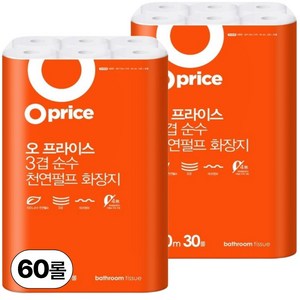 오프라이스 더 길어진 3겹 천연펄프 화장지, 30m, 30롤, 2개