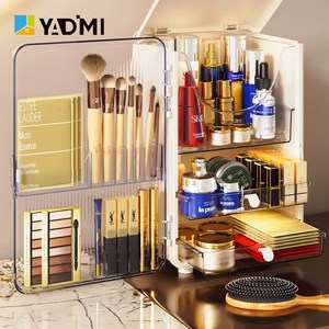 YADIMI 패션 라이트 럭셔리 대용량 화장품 수납 정리함 3층 뷰티 스킨케어 다기능 정리박스, 백색/투명