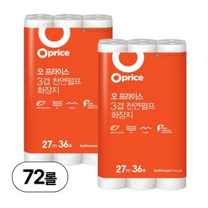 오프라이스 3겹 펄프 화장지 27m 36롤 2팩, 27m, 36롤, 2개