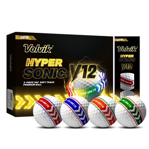 볼빅 골프공 하이퍼 소닉 V12 소프트 트랙 360도 고반발 3피스, 화이트(멀티라인), 12개입, 1개