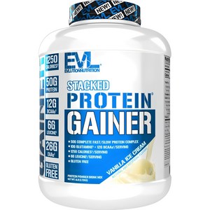 Evlution Nutrition 스택드 프로틴 게이너 바닐라 아이스크림 맛, 1개, 2.72kg