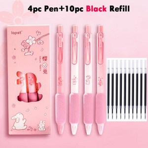 Lopet 귀여운 젤 펜 키트 0.5mm 잉크 카네타 스타일 귀여운 볼펜 빠른 건조 쓰기, 11) Pink 10Black Ink