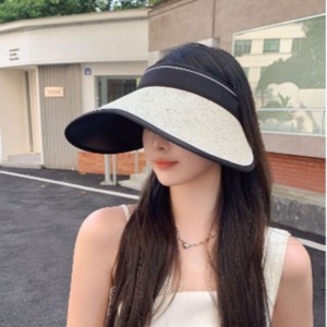 러벨유 햇빛차단 13cm 라탄 썬캡 와이드챙 돌돌이